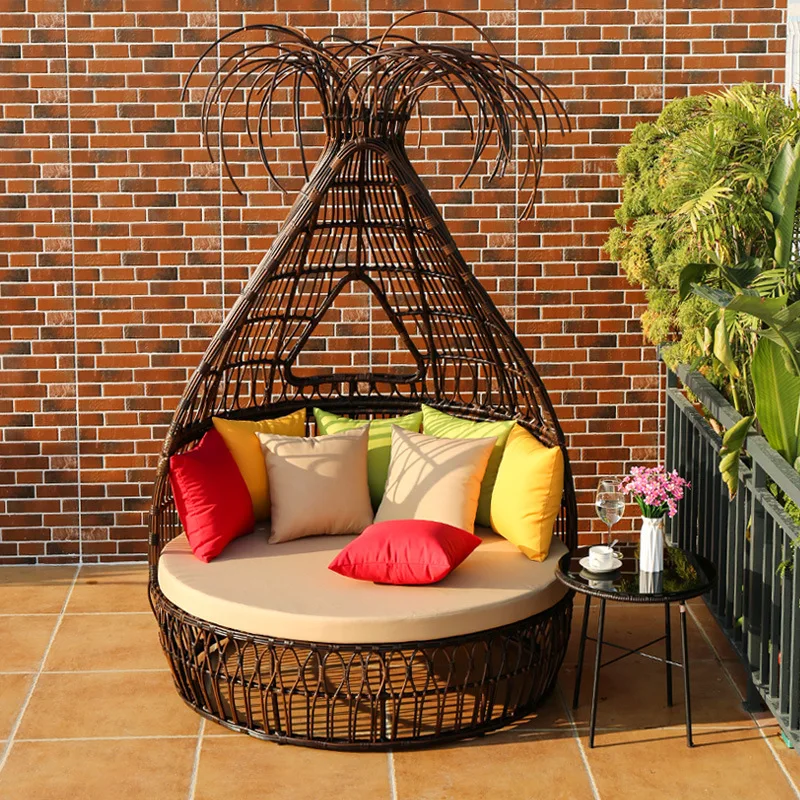 Outdoor rattan bed round bed outdoor courtyard bird's nest creative balcony leisure sun protection waterproof modeling rattan