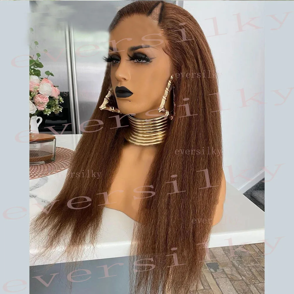 

Light Chestnut Brown Blonde Full Density Kinky Straight V Part Wigs Human Hair Wigs Yaki Straight Chocolate U Shape Wig Full End