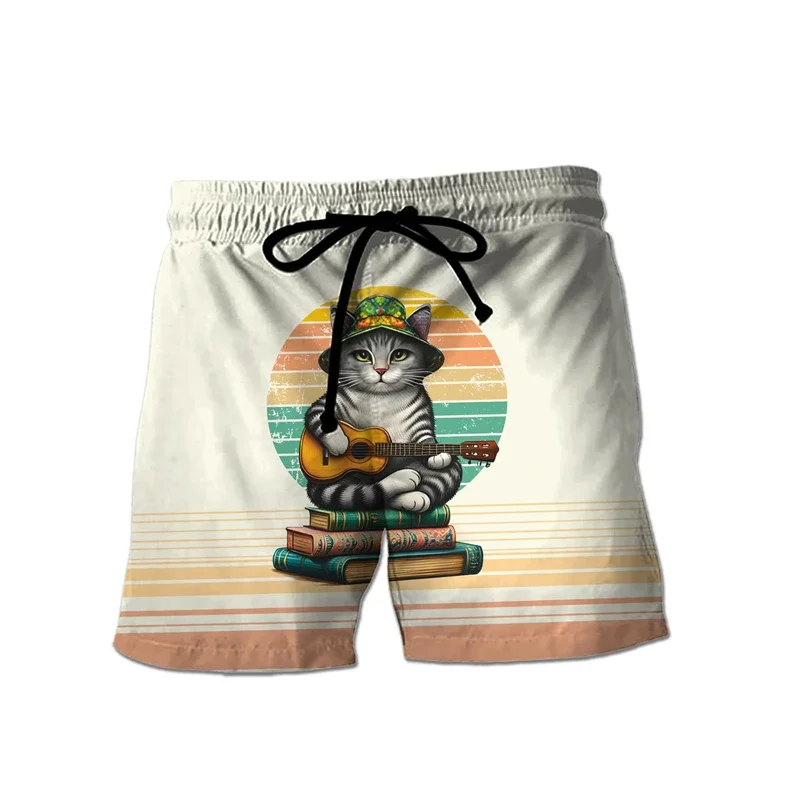 2024 NEW Musical Instrument Guitar 3D Printed Short Pants For Men Clothes Music Singer Graphic Beach Shorts Funny Animal Trunks