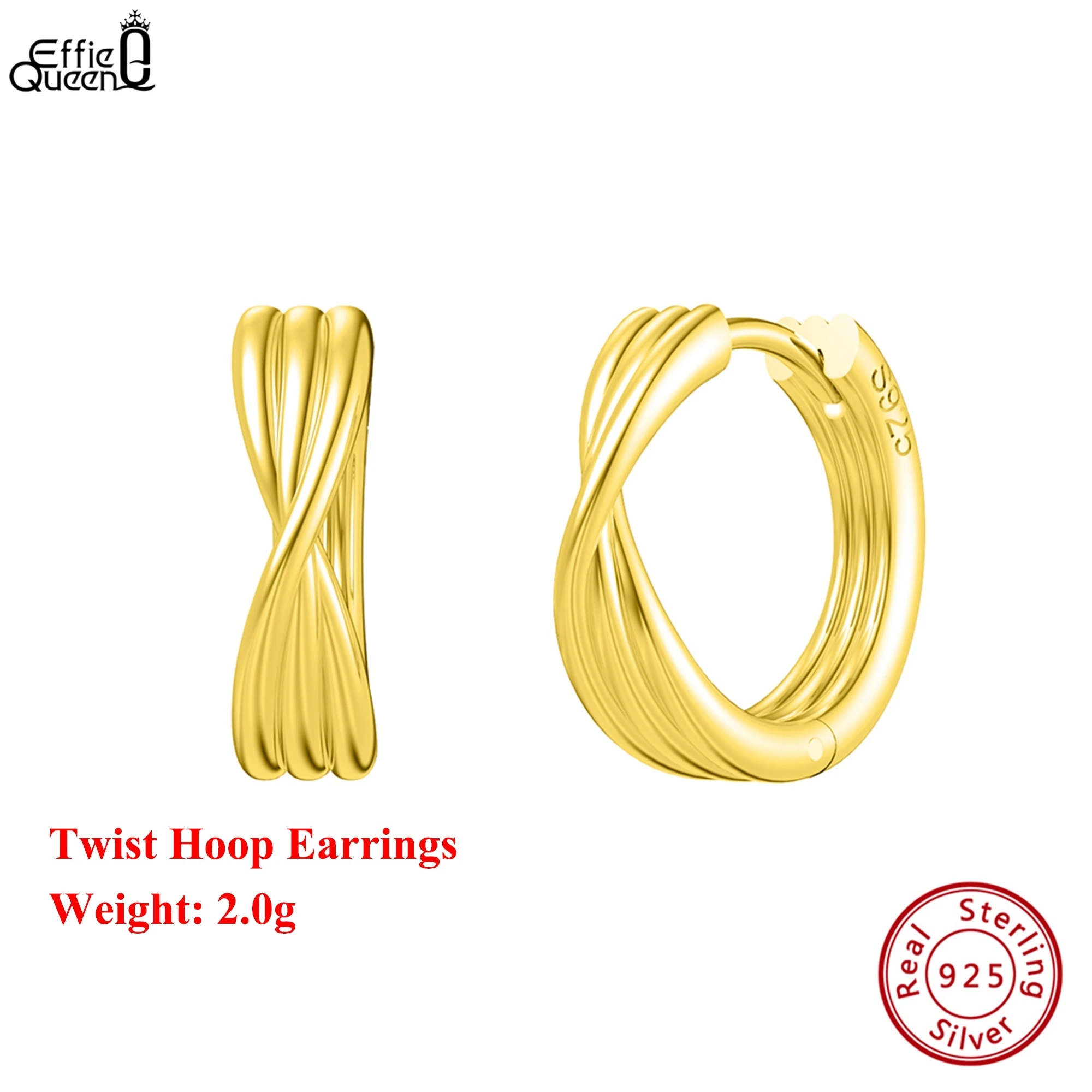 

Effie Queen 100% серебро S925, 14-каратное золото, серьги-кольца, простые ювелирные изделия для женщин, подарок на свадьбу, трендовые серьги 2025 SE384