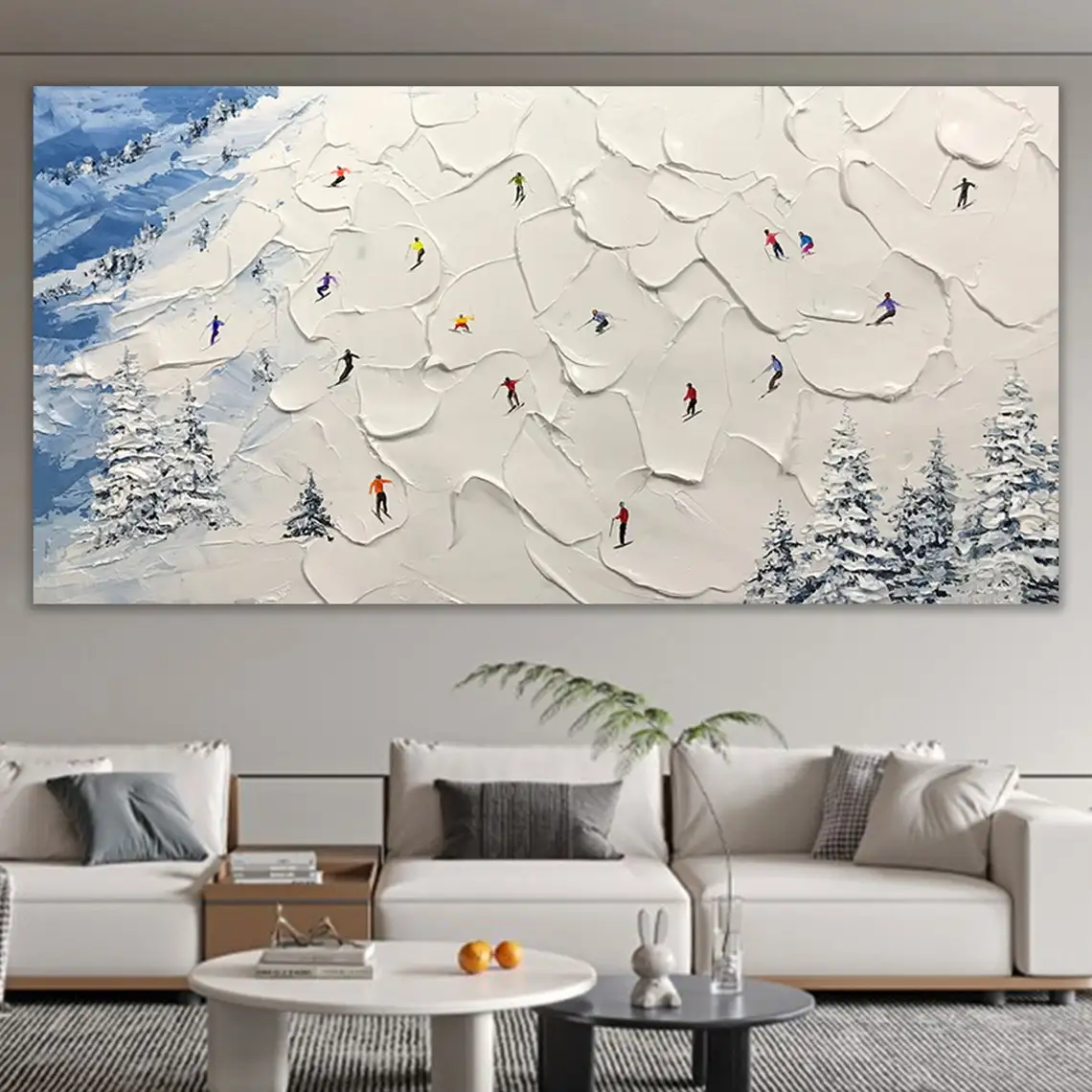 

Ski Sport Hand Painted Oil Painting on Canvas Winter Decor Texture Wall Art Personalized Gift Skier on Snowy Mountain Home Decor