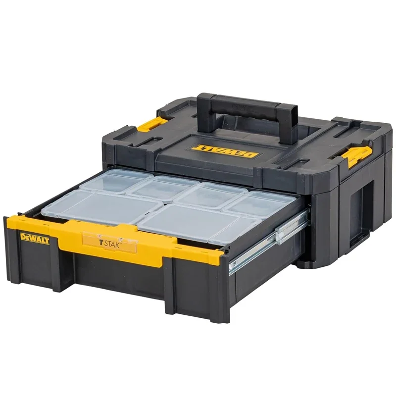 DEWALT  DWST1-70706 TSTAK Handheld  Single Double Layer Drawer Portable Free Stacking High-Capacity Plastics Tool Box