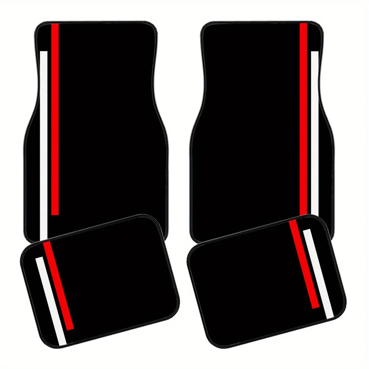 

4pcs Set Universal Red And White Striped Car Floor Mats Suitable For All Seasons- Easy To Clean Durable Material, Suitable For A