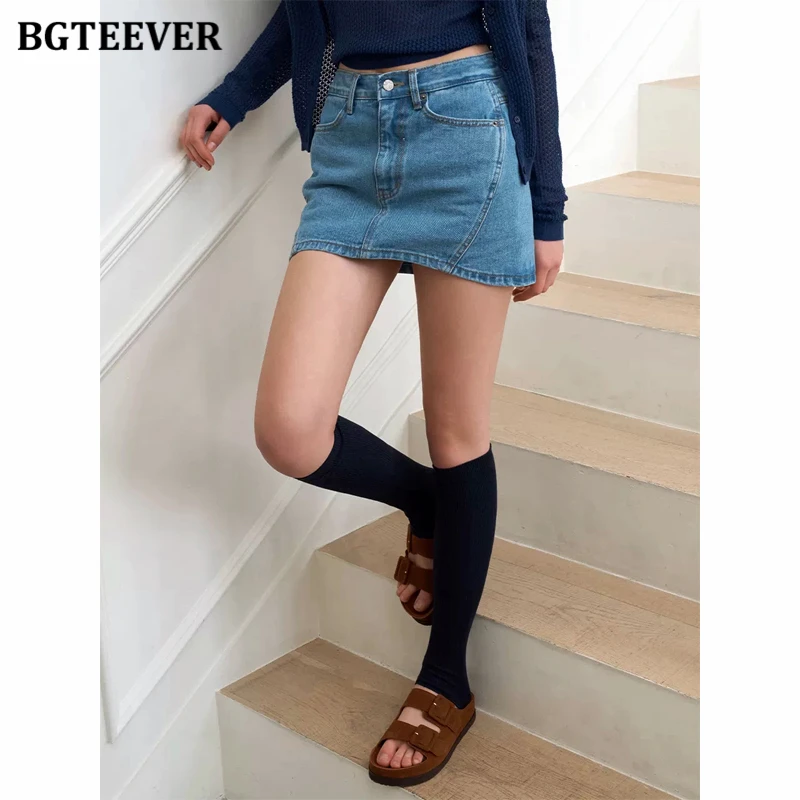 

BGTEEVER Summer Slim Denim Skirt for Women Vintage Blue Female Jeans Skirts