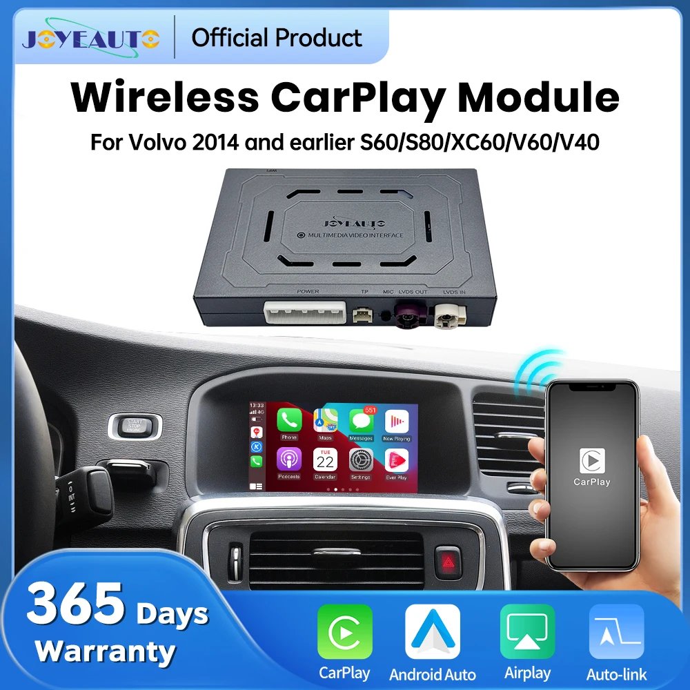 JoyeAuto Wireless CarPlay Android Auto ModuIe for Volvo S60/X80/XC60/V60/V40 2014 years ago Airplay Mirror-Link Retrofit Decoder