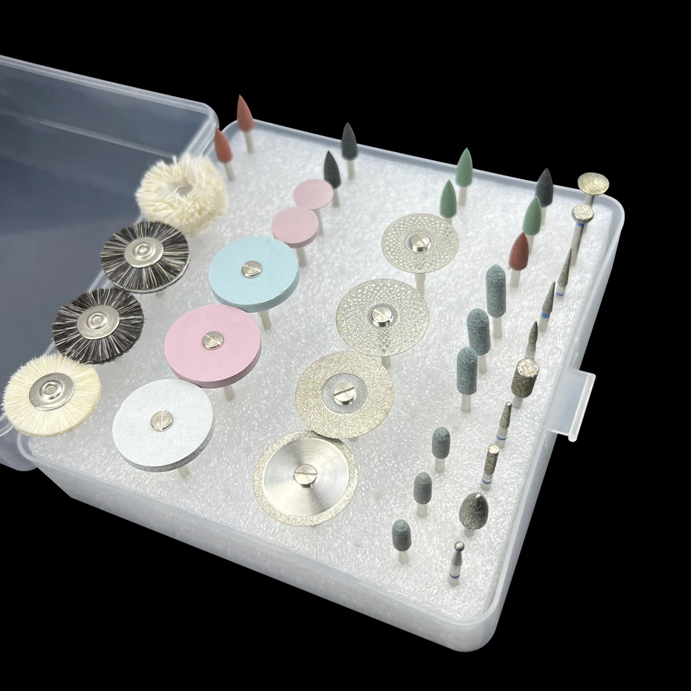 38pcs/set Dental Lab HP Polishing Kit Dentistry Diamond Burs Discs Silicone Wheel Polishing Brushes Tool For Low-Speed Handpiece