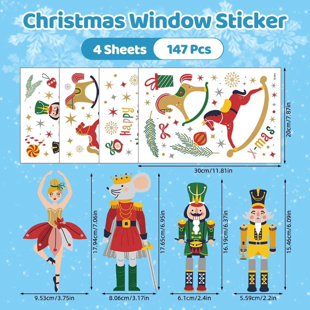 Christmas Nutcracker Winter Window Glass Door Decoration Stickers for Holiday Family Party Home Decor Removable Static