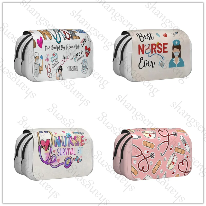 

Emergency Nurse Double Layer Flip Pencil Bag School Supplies Children's Pencil Box Storage Cosmetic Bag Gift