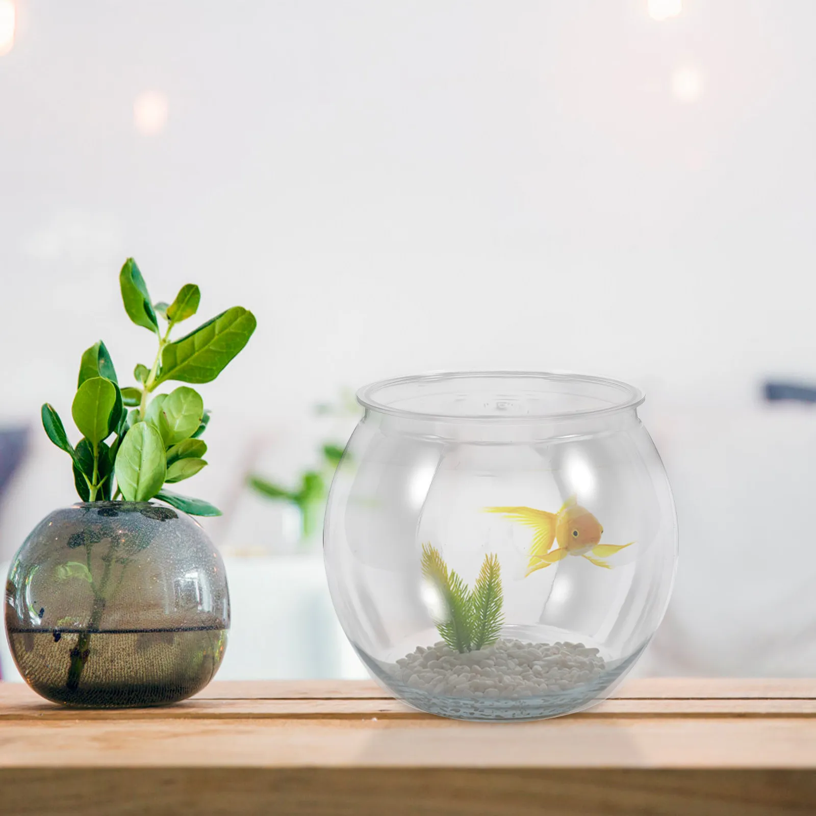 Clear Plastic Fish Bowl Round Small Desktop Aquarium for Goldfish Betta Turtles Easy Maintenance Fall Resistant Lightweight Home