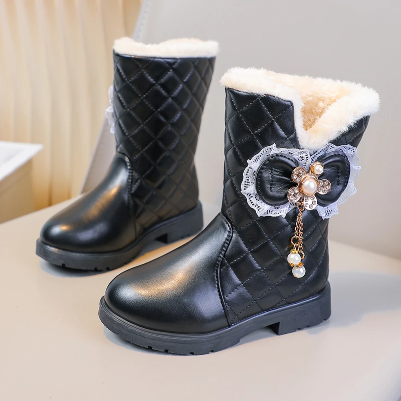 *Fashion Best Selling Pearl Elegant and Beautiful Girls Boots New Winter Style Comfortable Plus Velvet Casual Princess Boots