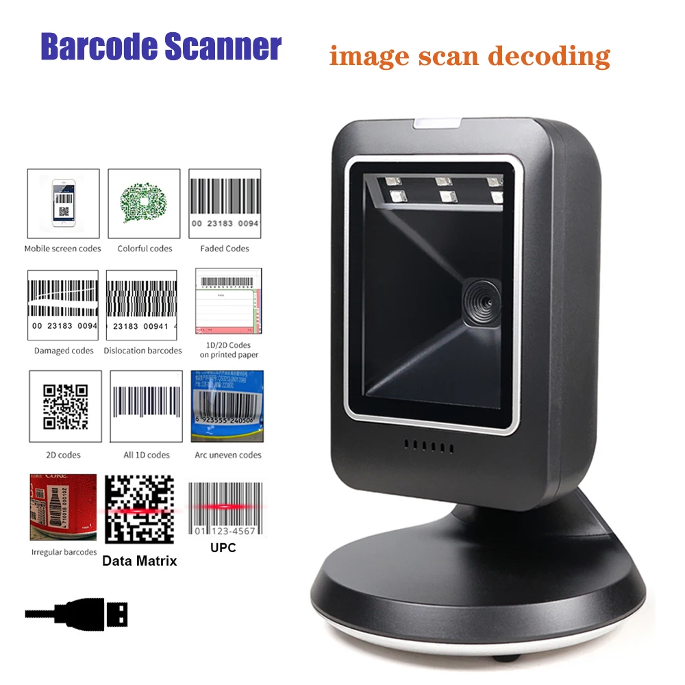 Barcode Scanner Omnidirectional Desktop Automatic Sense 1D 2D QR code Data Matrix Bar code Reader for Supermarket Retail Payment