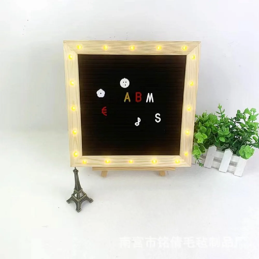 Led Light Up Message Board 10*10 inch  Felt Letter Board With Changeable Letters And Wood Stand For Baby Born