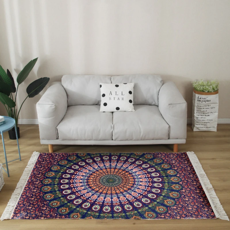 New American Mandala National Style Hand Knotted Head Fringe Cotton Polyester Cotton Hemp Feel Carpet Comfortable Carpet