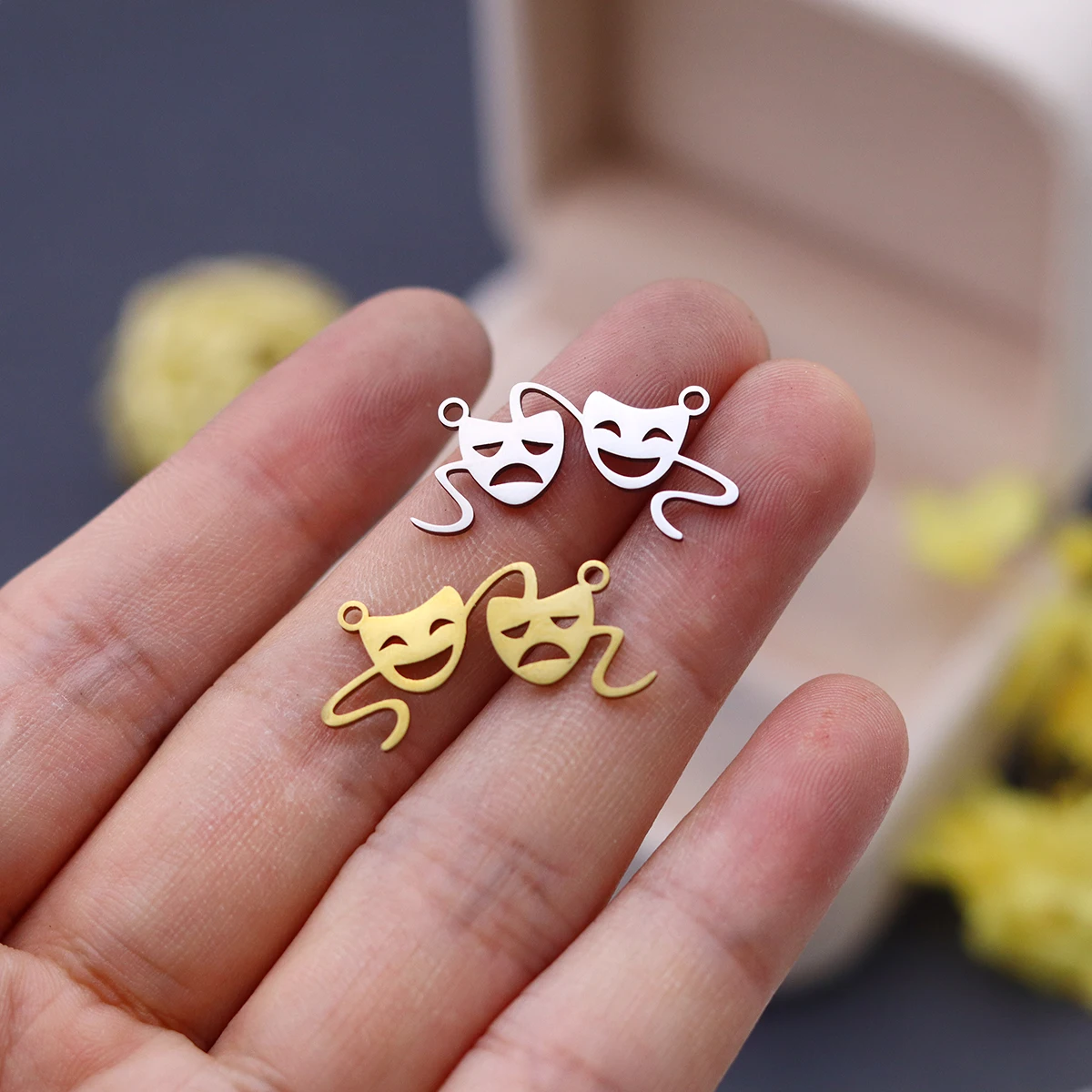 3pcs Drama Mask Charms Stainless Steel Comedy Tragedy Face Pendant Connector for DIY Jewelry Making Necklace Bracelet Wholesale view 3