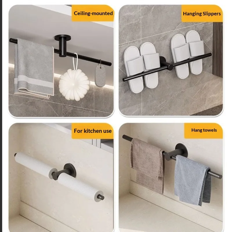 Rustproof 304 Stainless Steel No Drill Towel Rack Wall Mounted Towel Bar Minimalist Bathroom Single Rod Space Saving Towel Rack