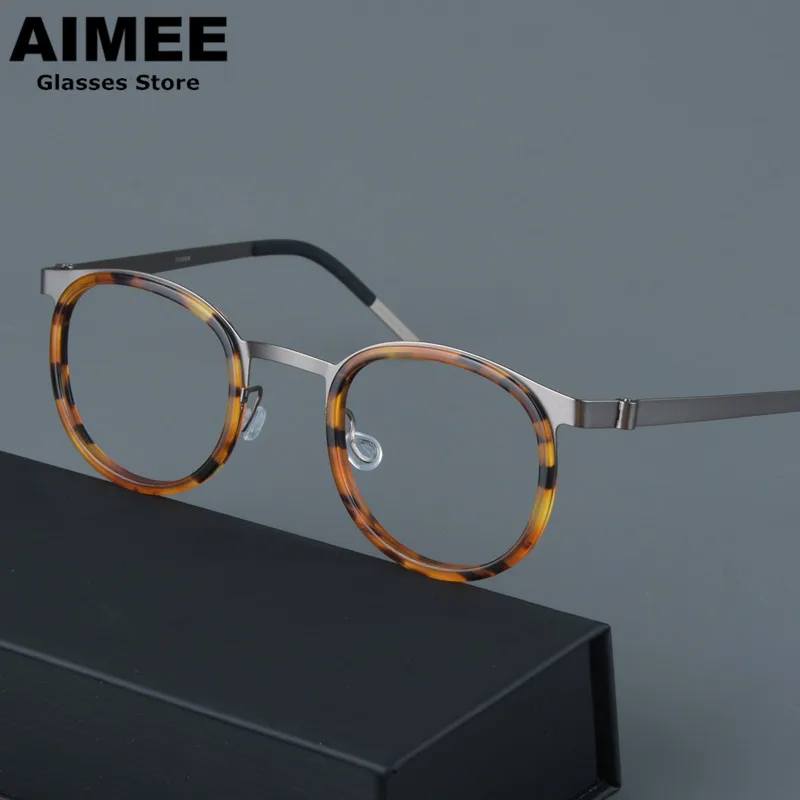 High Quality Brand Design Titanium Glasses Frame Men Women Vintage Round Eyewear Handmade Screwless Ultralight  Eyeglasses 9704