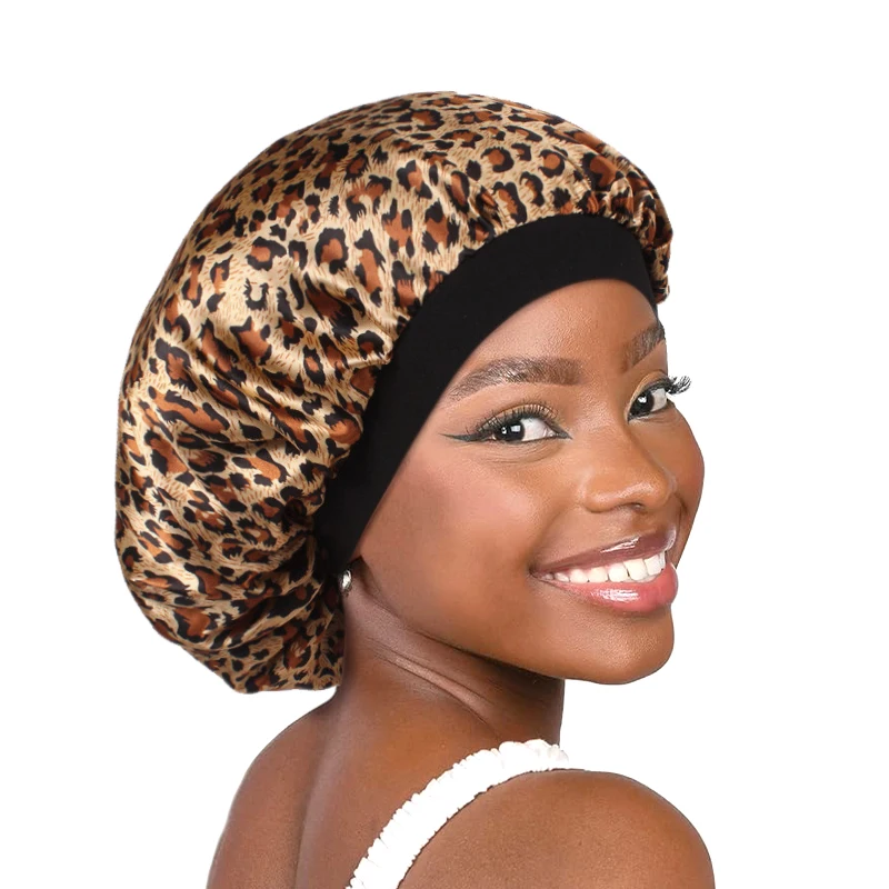 Frauen Satin Motorhaube Elastische Breite Band Blumen Druck Nacht Schlaf Hut Haarausfall Kopf Wrap Chemo Haarpflege Dusche Make-Up Kappe – Detail 5