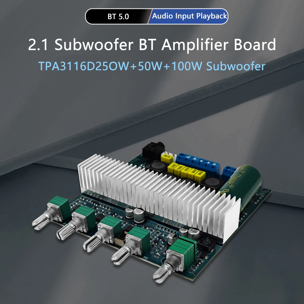 TPA3116 Subwoofer Amplifier Audio Board 2.1 HiFi Amplificador USB DAC Bluetooth 5.0 Power Amplifiers 2x50W+100W