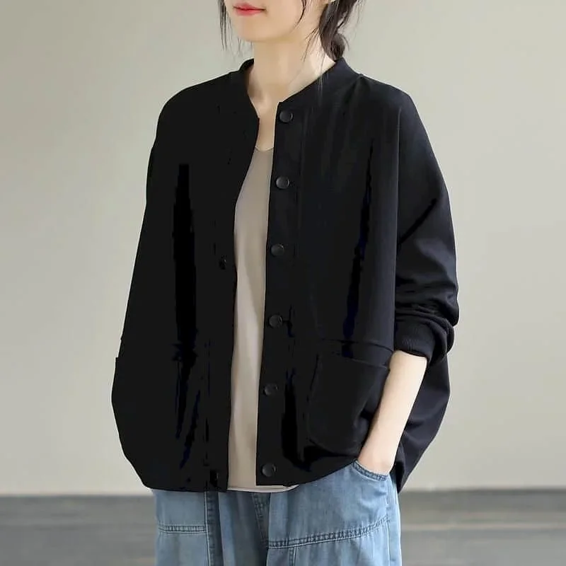 

Pop Jackets For Women Clothes Korean Fashion Loose Oversized O-neck Solid Cardigans Long Sleeved Single Breasted Coats Women Top