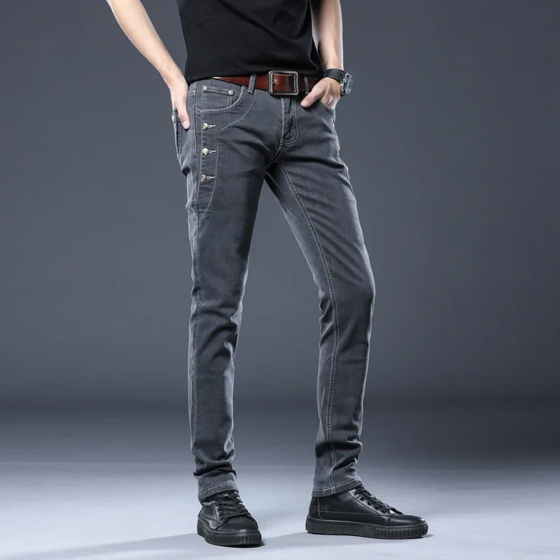 BROWON Brand New Denim Jeans Men Hip Hop Slight Stretch Jeans Mid Waist Full Length Young Fashion Pencil Pant High Quality