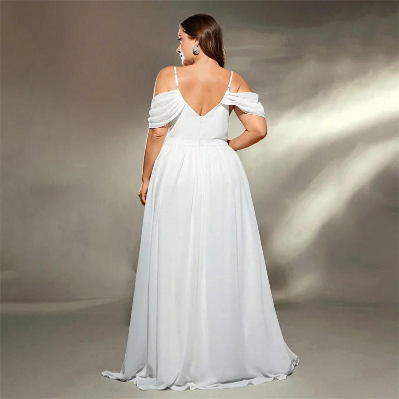 Customise Plus Size A Line Chiffon Pleat V Neck Off Shoulder Evening Bridesmaid Dresses Wedding Party Formal Prom Zipper Back