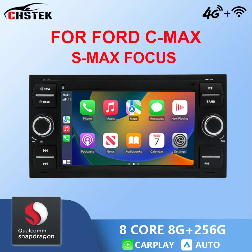 

CHSTEK Car Radio for Ford Focus S-Max C-Max Mondeo Galaxy Connect Fiesta 2003-2011 Multimedia Black DVD Carplay Android Convers+