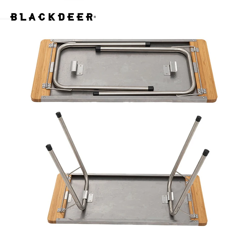 Bamboo Stainless Steel Folding Table Portable with Carry Bag BBQ Stable Frame for Outdoor Camping