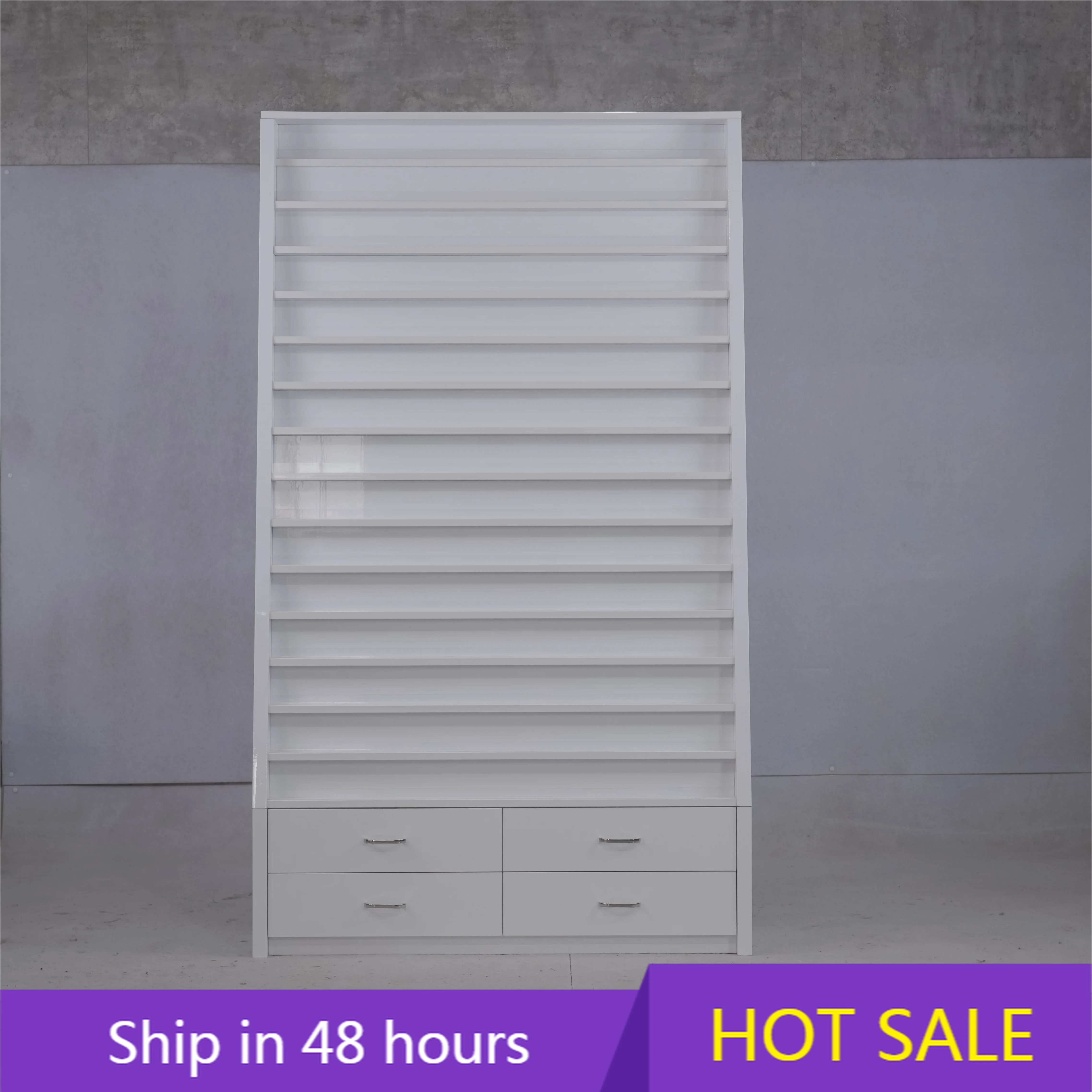 

YTYIN White Color Modern Design Nail Salon Furniture Floor Standing Nail Polish Display Rack With Drawers
