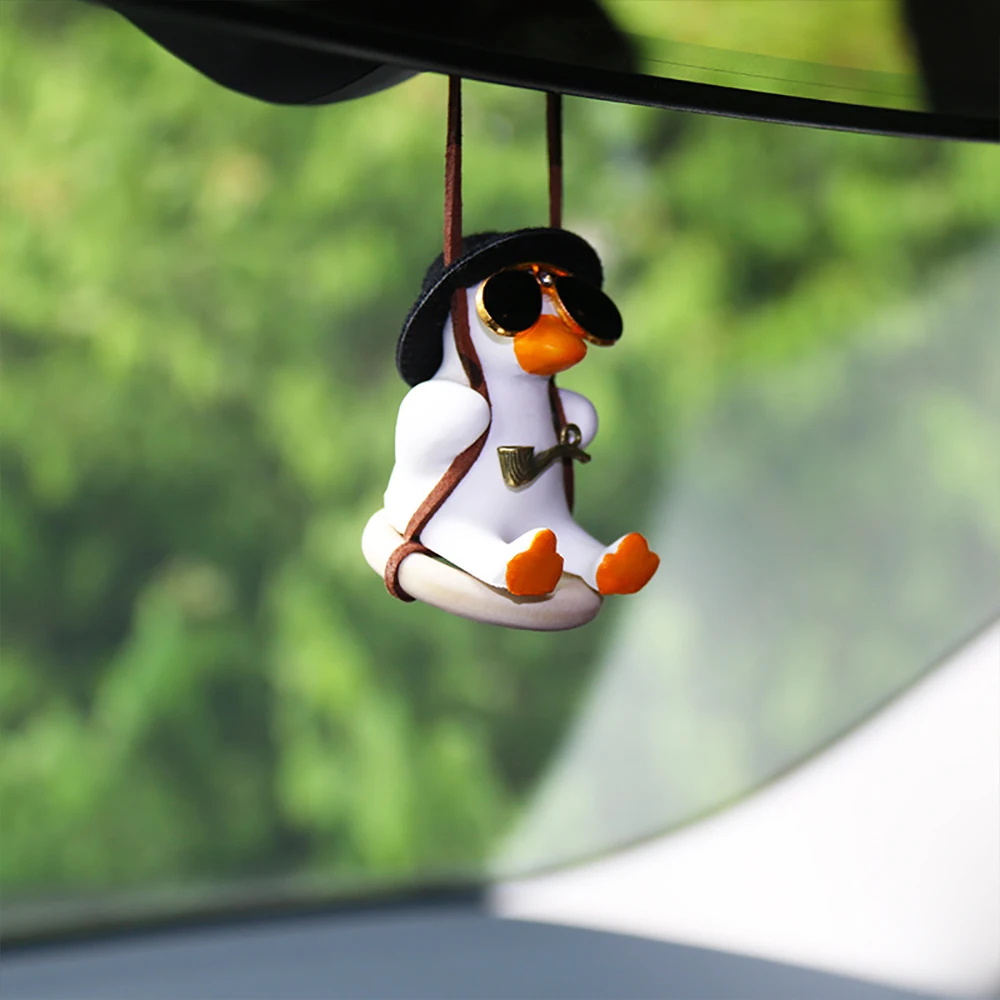 New Anime Duck Car Interior Decoration Cute Gypsum Swing Duck With Pipe Glasses Auto Rearview Mirror Pendant For Car Accessories