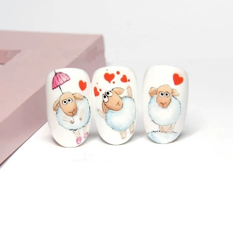 3d Nail art Stickers Cute White Sheeps Pink Flowers Balloons Crickets Decals For Nail Decorations Manicures Beauty