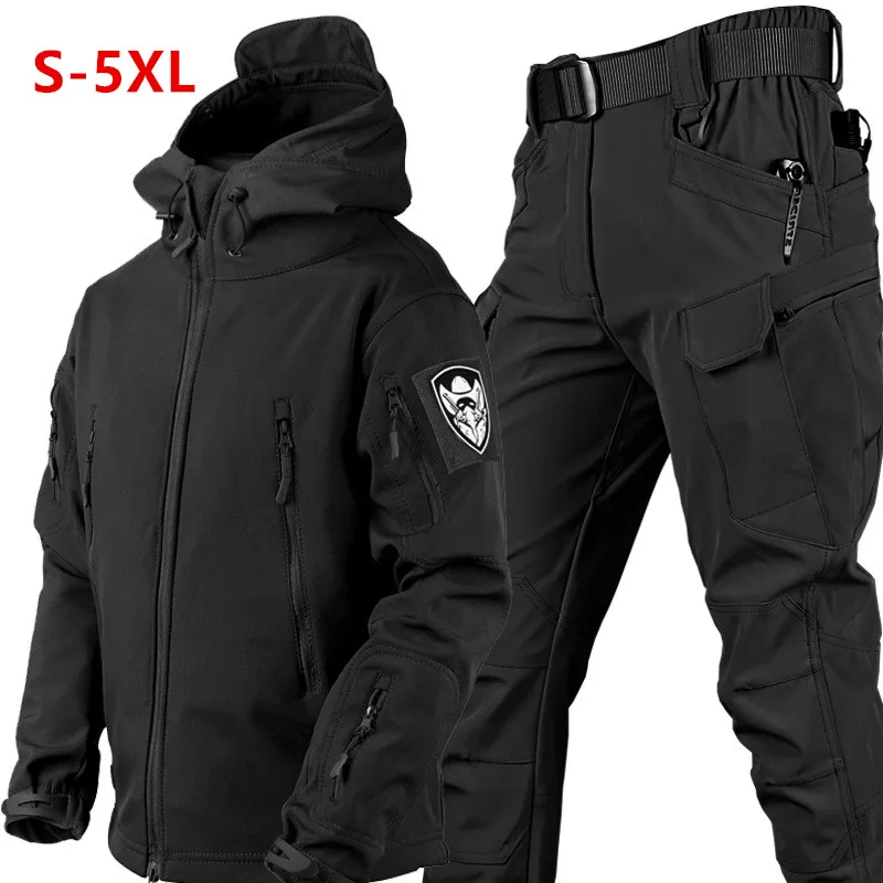 2023 Army SoftShell Tactical Waterproof Jackets Set Hood Coat Fishing Hiking Camping Climbing Pant Outdoor Combat Tracksuit Set