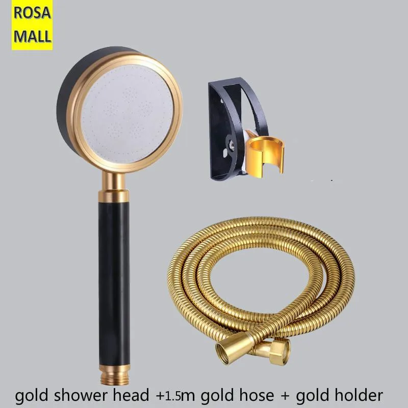 

Rosa Mall Golden Shower Head Set Sprayer with Hose Stainless Steel Gold Black Handhold Rain Shower Head High Pressure