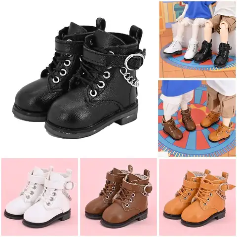 5CM Fashion 15cm Cotton Doll Leather Shoes Suitable for 1/6 BJD Dolls Casual Wearing Boots with Chain Decoration