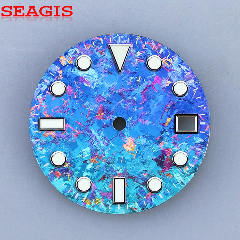 

SEAGIS TI, циферблат с эффектом ледяных кристаллов 28,5 мм, механизм NH35, сине-зеленая люминесценция, инновационный циферблат без логотипа, аксессуары для часов