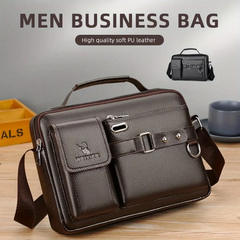 Men's Handbag Shoulder Messenger Bag, PU Leather Crossbody Bag, Durable Work Laptop Bag, Perfect for Business Travel Briefcase