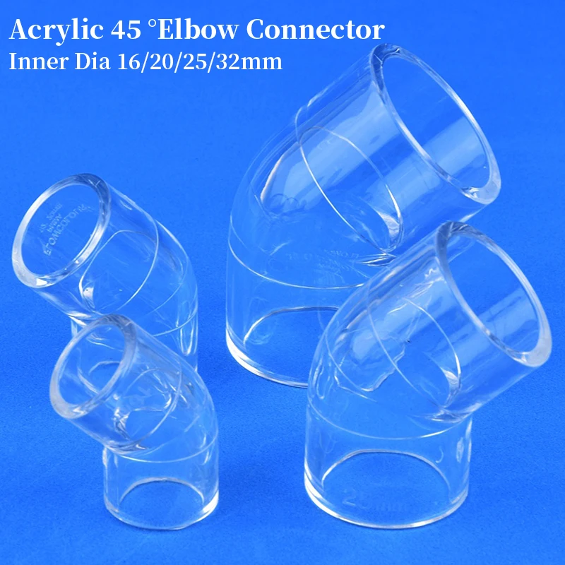16/20/25/32mm Acrylic 45° Elbow Connector, Aquarium Fish Tank Transparent Plexiglass Pipe Elbow Joint Water Supply Tube Fittings