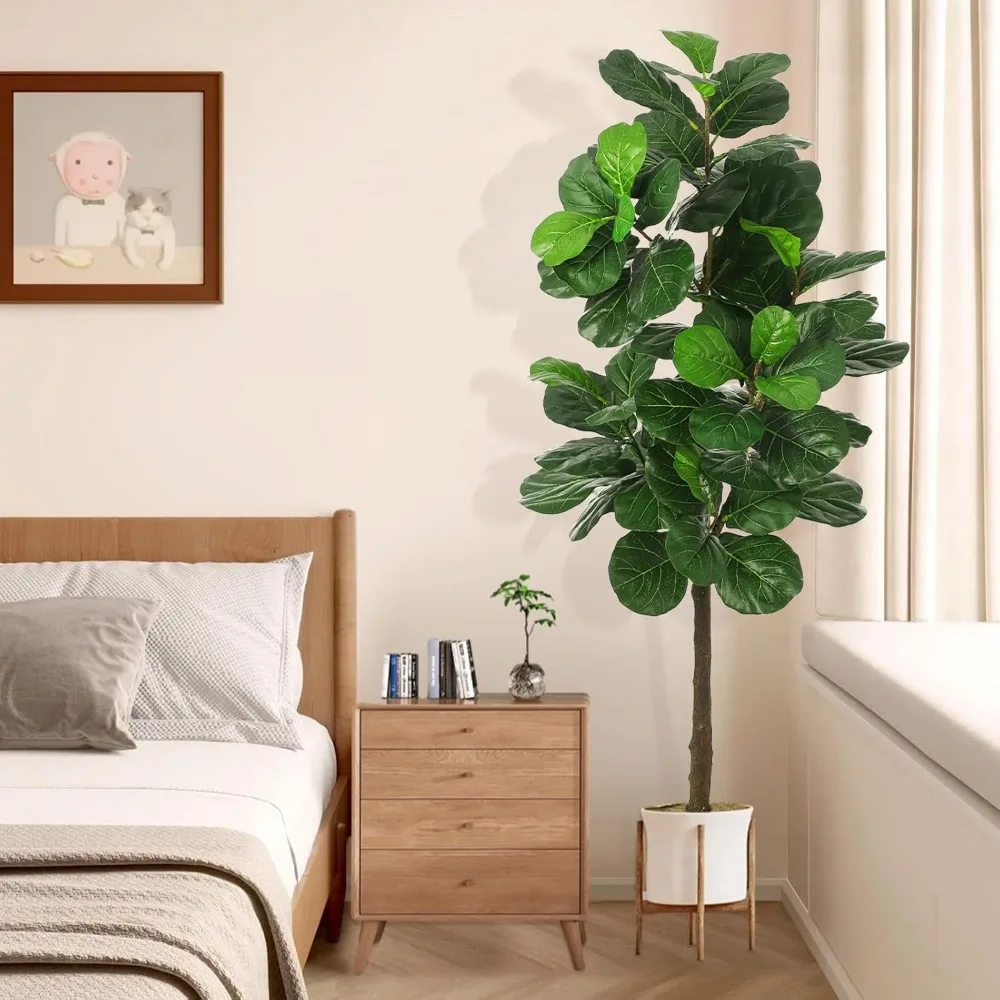 

Artificial Lotus Leaf Fig Tree, 6FT Potted Fake Fig Silk Tree, Tianqin Fig Family Office and Living Fake Tree