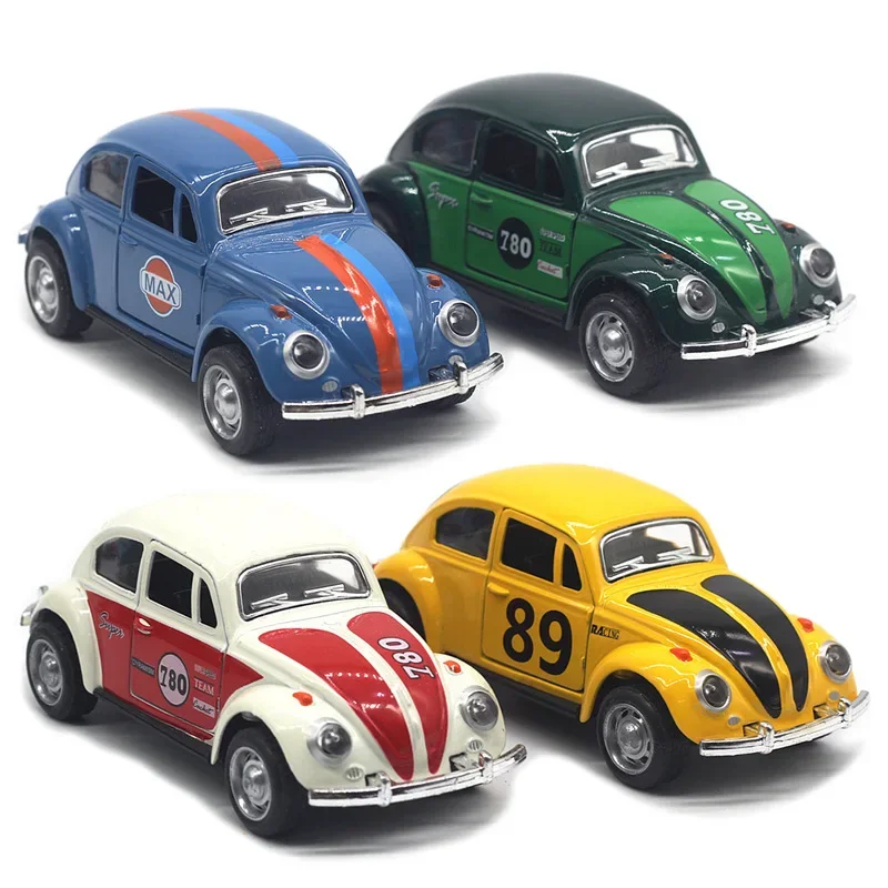 Modèle de jouet classique en métal moulé sous pression avec nervures, voiture en alliage Volkswagen Beetle, véhicules de fonction arrière, cadeaux pour enfants, A988, 1:32