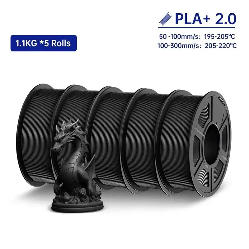 PLA + 필라멘트 업그레이드 2.0 5 롤 PLA 플러스 3D 프린터 필라멘트 인성 FDM용 3D 인쇄 재료 엉킴 없음 