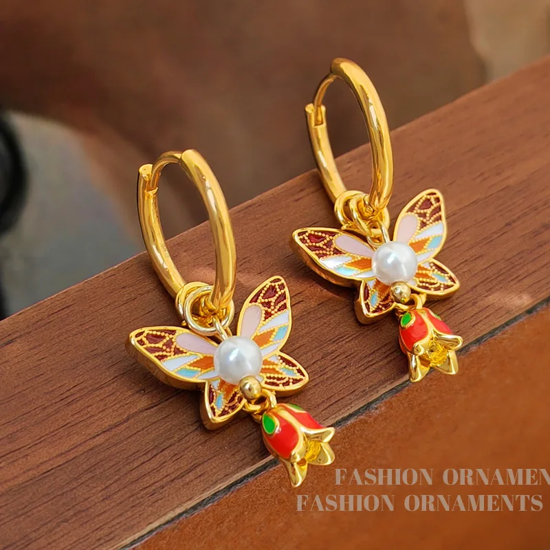 Fashion Jewelry Vintage Temperament Colorful Flower Butterfly Earrings For Girl Women GiftsFine Design Ear Accessories 2024 New