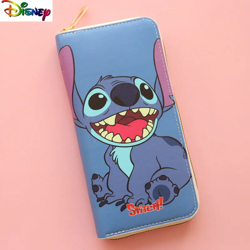 Disney Fashion High Quality PU Long Zipper Cartoon Mickey Stitch Cute Wallet Student Storage Wallet