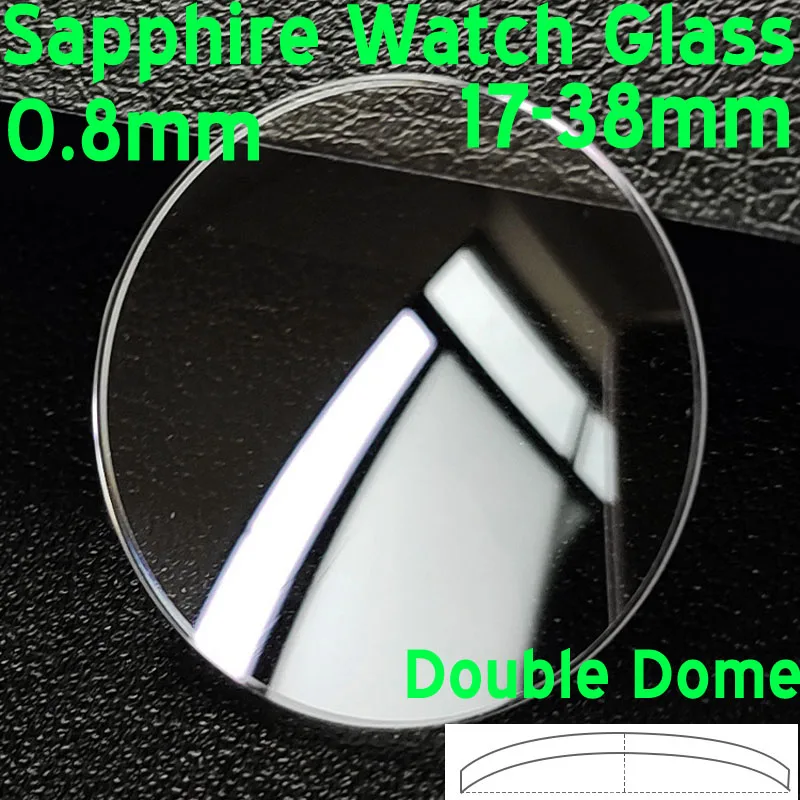 Sapphire Double Domed Watch Crystal Glass 0.8mm Thick 17-38mm Diameter Double Convex Arc Smart Watch Glass Lens Repair Parts