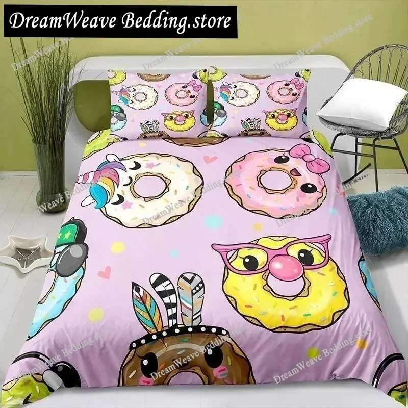

Lovely Cartoon Food King Queen Duvet Cover Pearl Milk Tea Bedding Set Kids Teens Adults Dessert Fries Cola Polyester Quilt Cover
