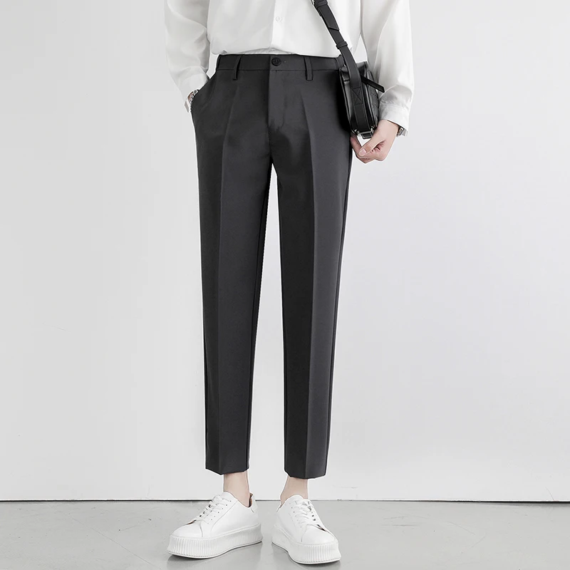 (Full & Cropped Length) Men's Suit Pants Elastic Ankle-Length Trousers for Autumn and Winter Casual Business Formal Pants