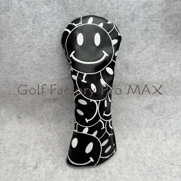 Cartoon Smiling Golf Club Driver Fairway Woods Hybrid Ut Headcover 3 Color For Golf Club Head Protect Cover