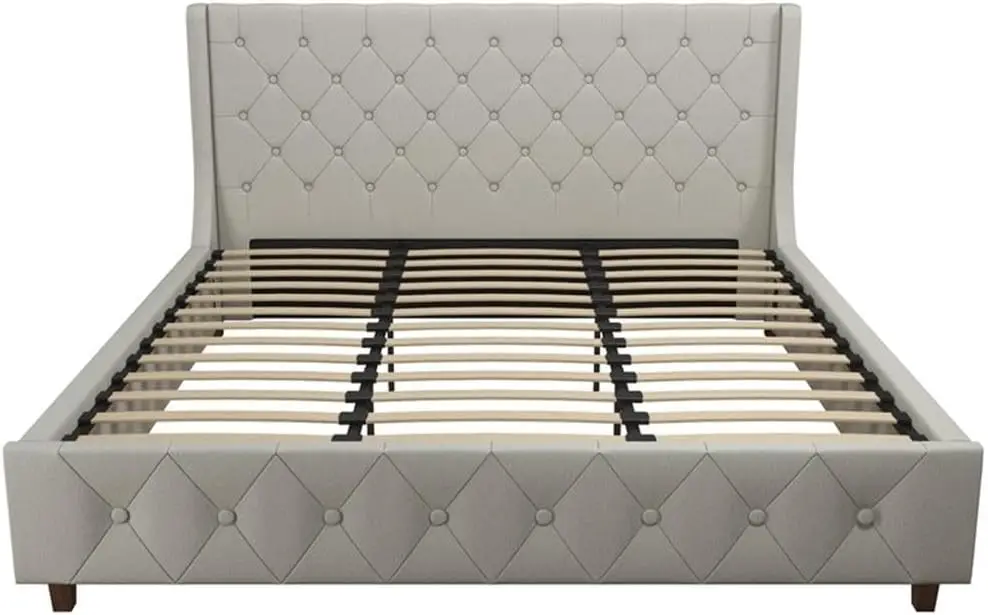 by Cosmopolitan Mercer Upholstered Platform Bed Frame, King, Light Gray Linen image 5