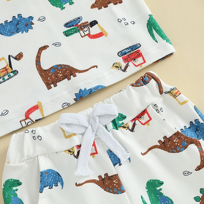 Baby Boy Dino Print Tee and Shorts Set with Elastic Waistband and Pockets for a Cute and Comfy Outfit