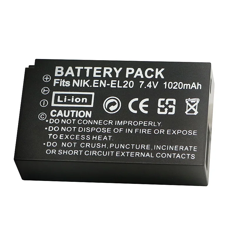 แบตเตอรี่สำรอง EN-EL20 ความจุ 1020mAh สำหรับกล้องดิจิตอล Nikon 1 J1 J2 J3 J4 J5 S1 S2 S3 AW1 V1 V2 V3  ถอดรหัสเต็มรูปแบบ