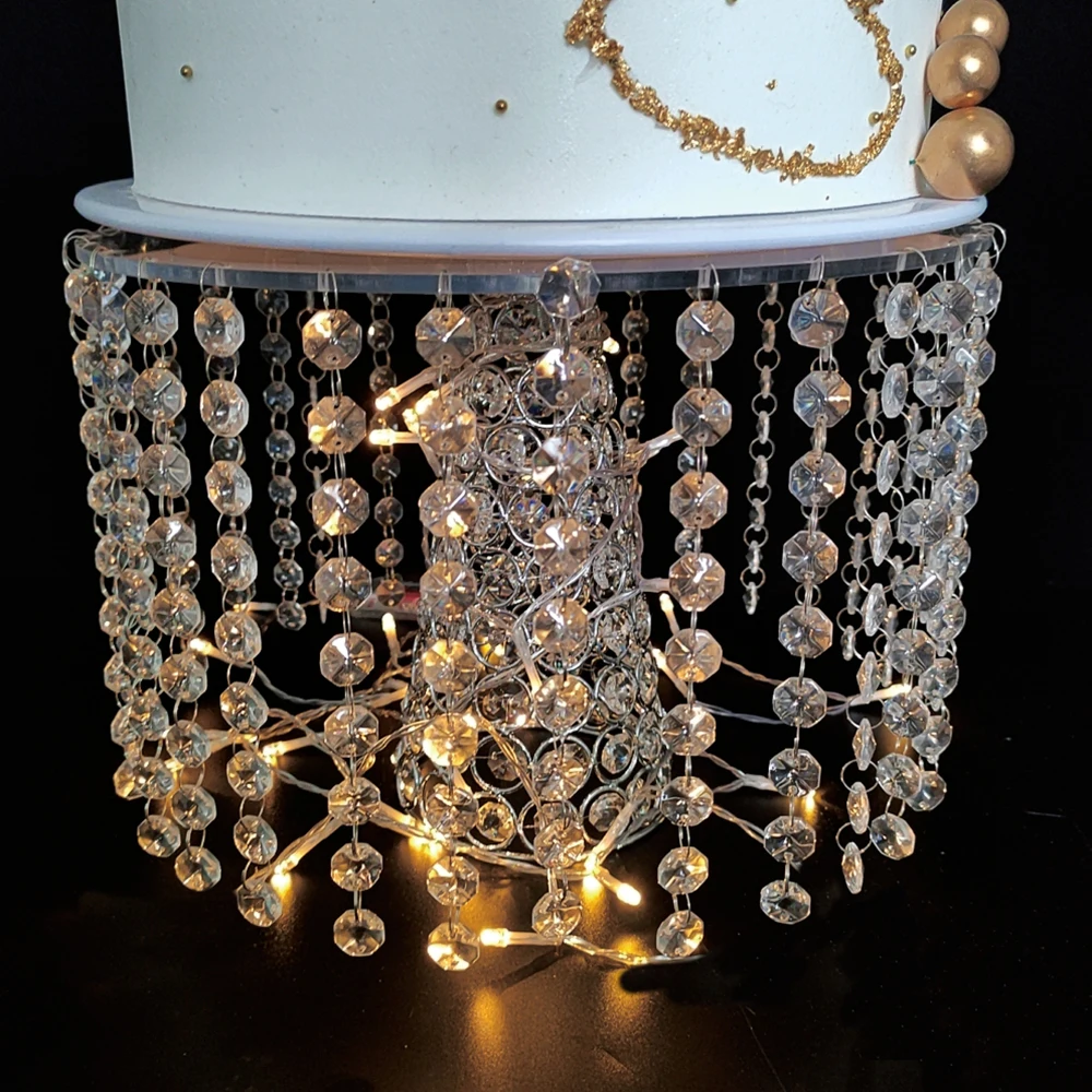 1pcs-3pcs/lot  Round Cake Serving Stand with Crystal  Dessert Cupcake Pastry with Hanging Acrylic Crystals for Wedding Event