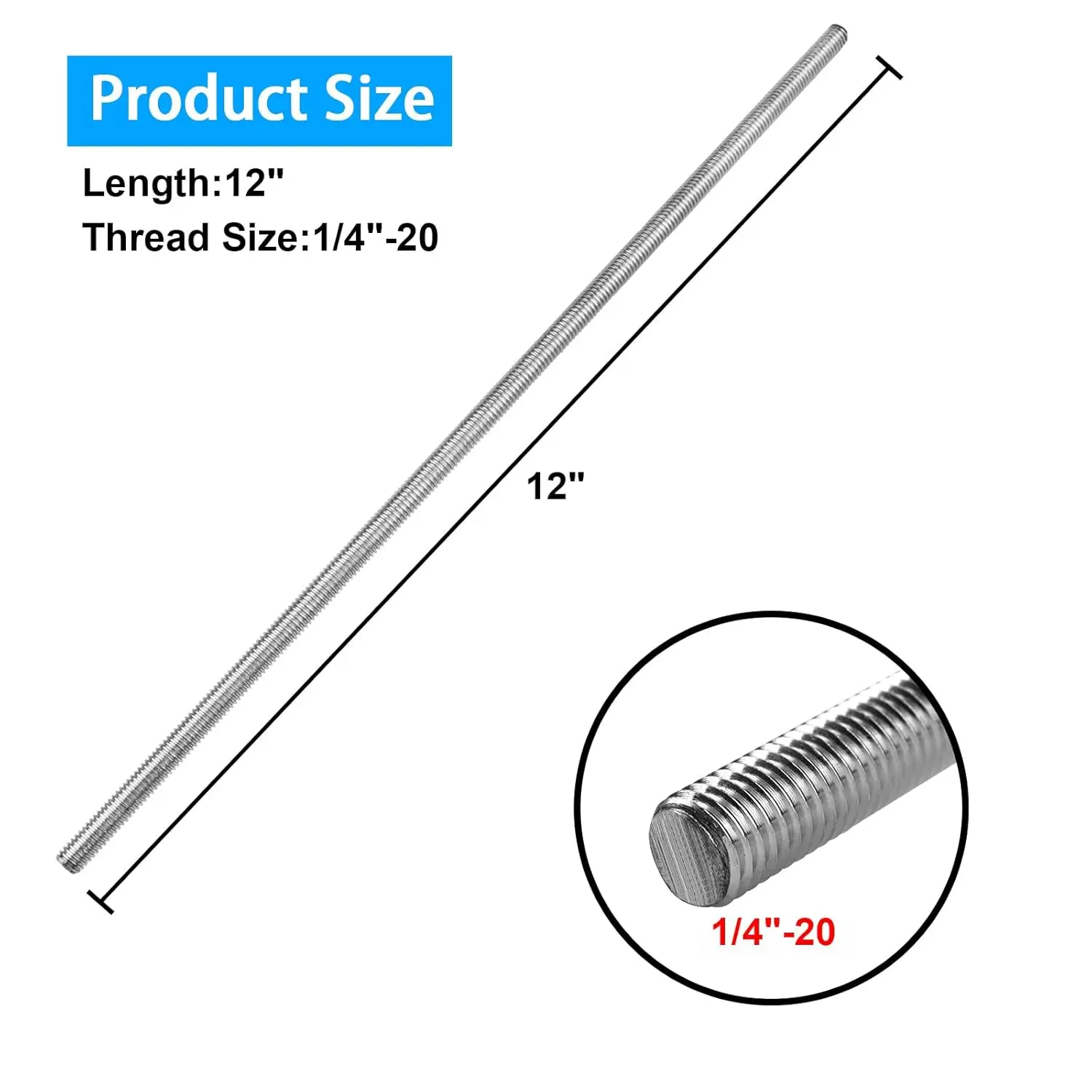 1pc Stainless Steel Fully Threaded Rod Screws Bolt Stud,12